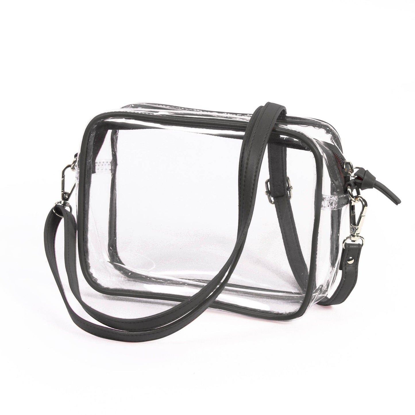 Bridget Clear Purse with Vegan Leather Trim and Straps - Bla