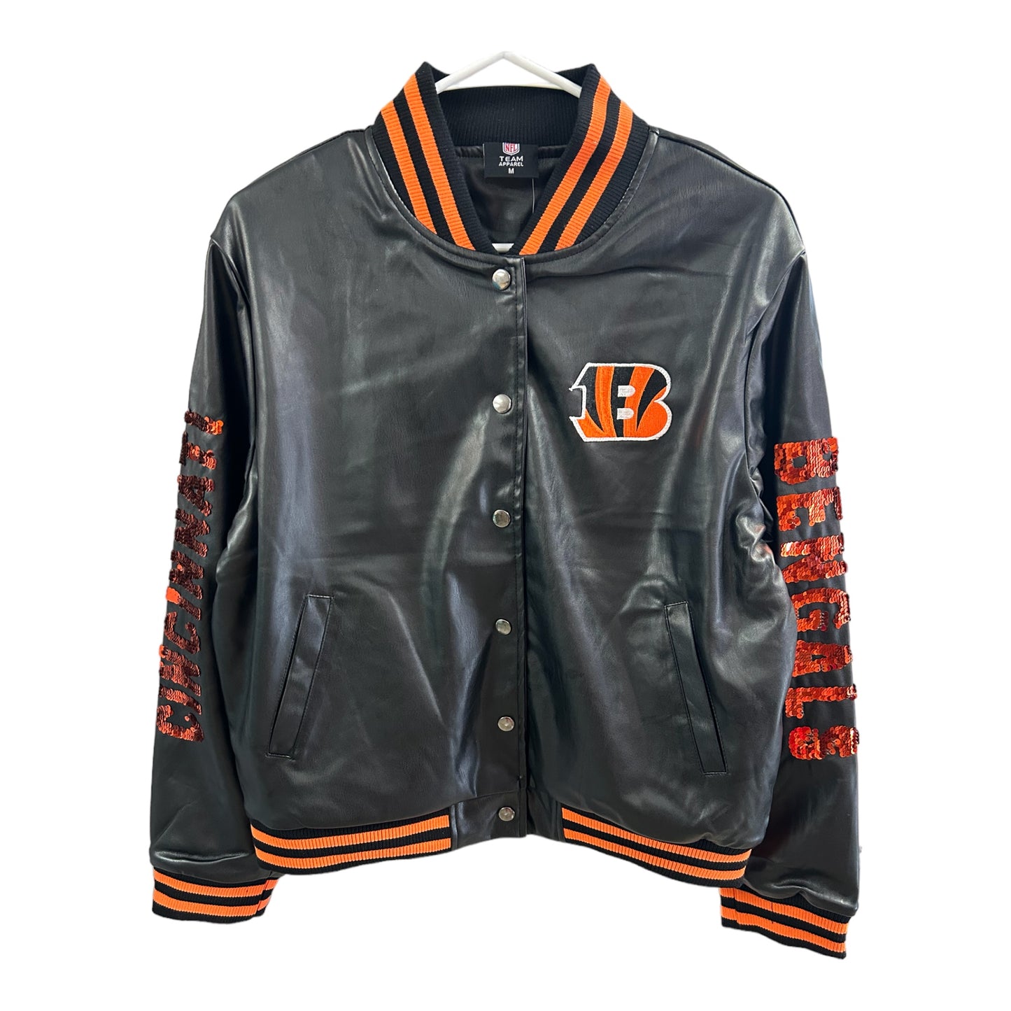 Cincinnati Bengals Women's Sequin Logo Vegan Leather Full-Zip Jacket